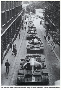 Convoy of Russian tanks entering the Czech town of Liberec.